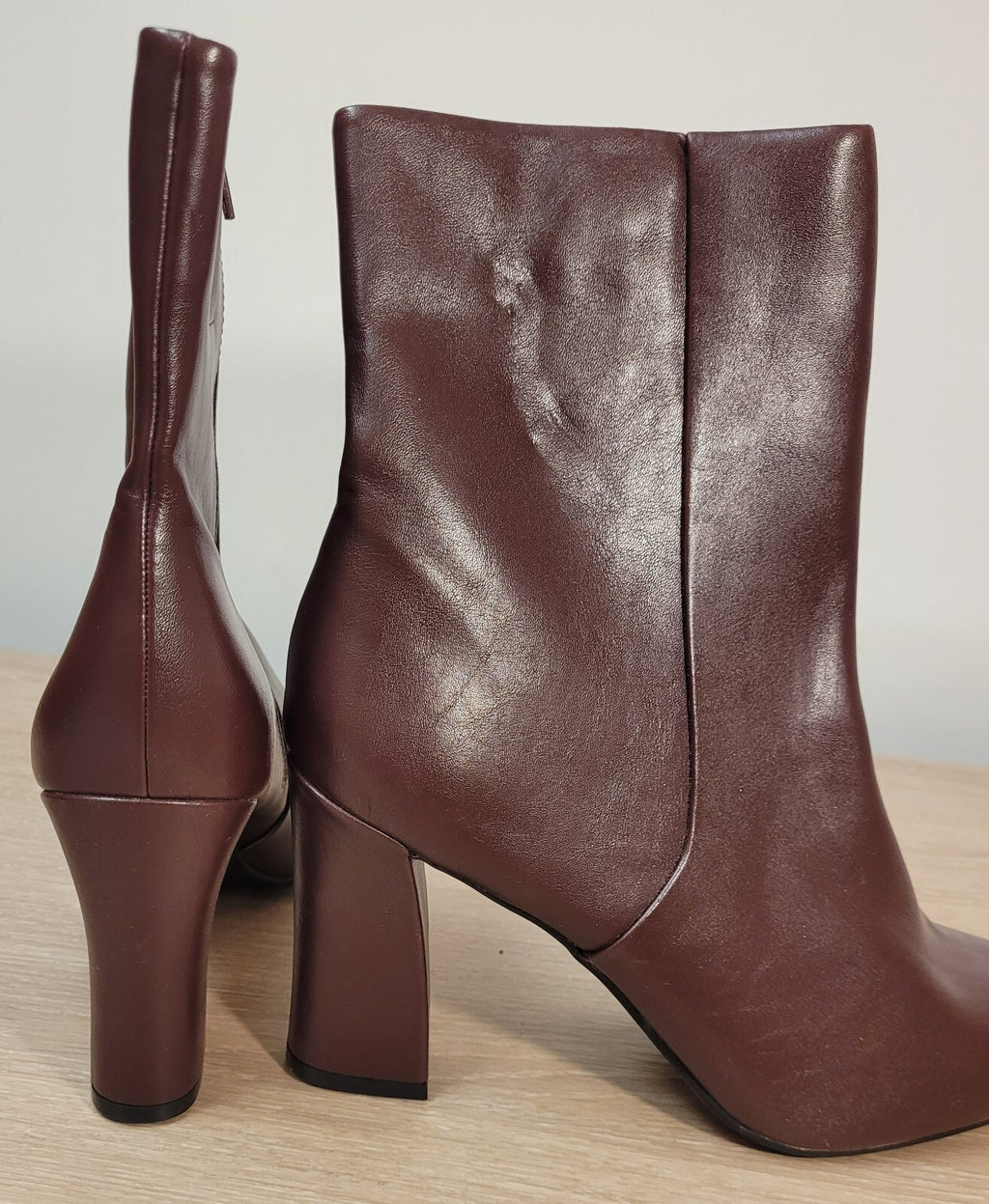 M&amp;S Ankle Boots UK 7.5 Brown/Wine Side Zip 7.5cm Block Heel Insolia New