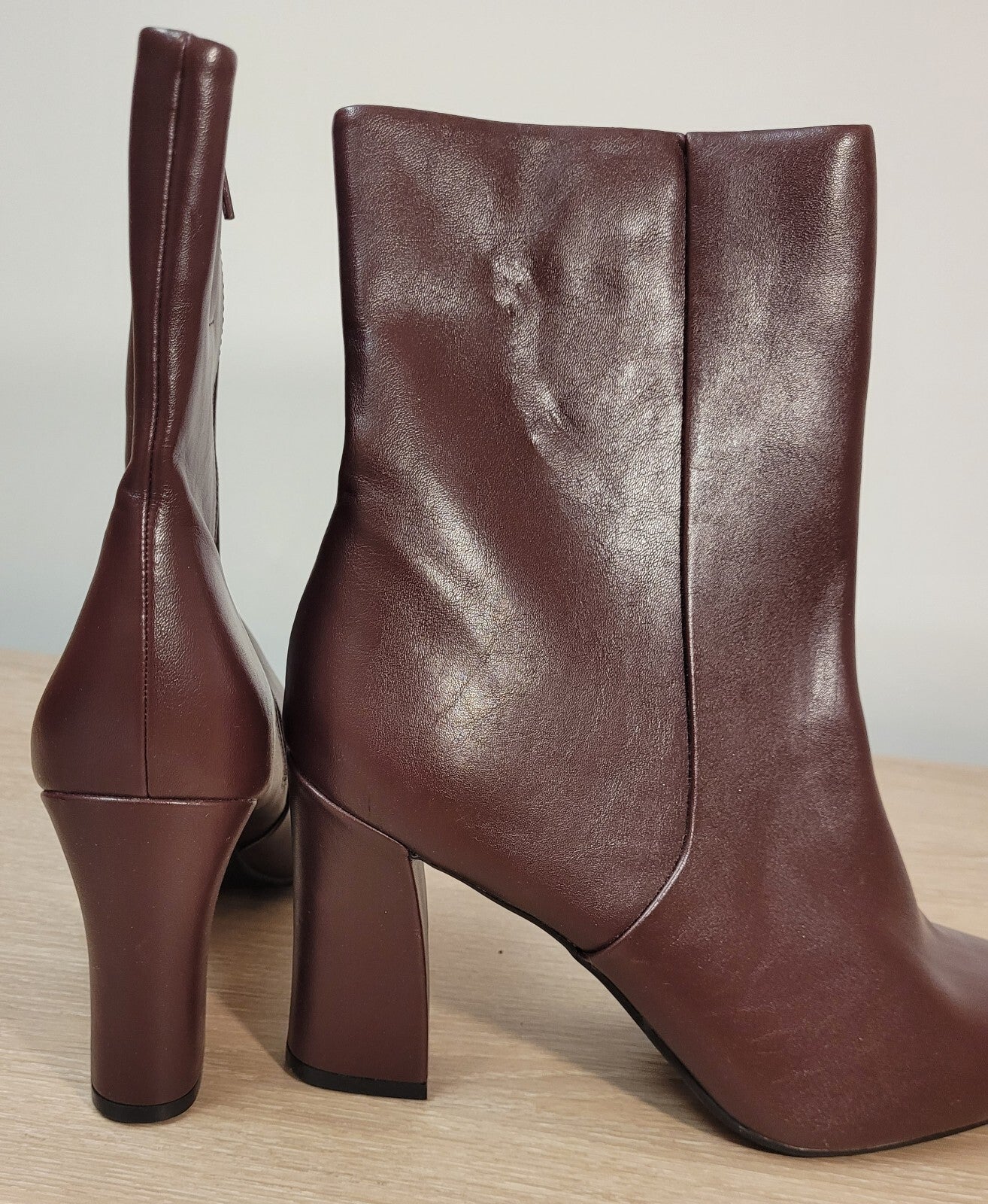 M&amp;S Ankle Boots UK 7.5 Brown/Wine Side Zip 7.5cm Block Heel Insolia New