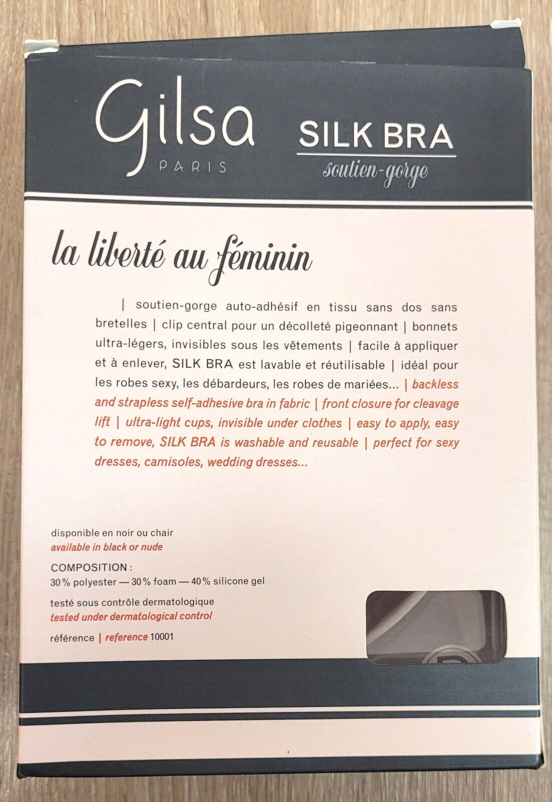 GILSA Silk Bra Self-Adhesive D Cup Nude Reusable Cleavage Lift New in Box