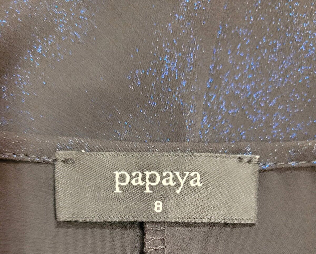 Blouse UK8 Black/Blue Sparkle Cold Shoulder Sleeves by Papaya Pre-Owned