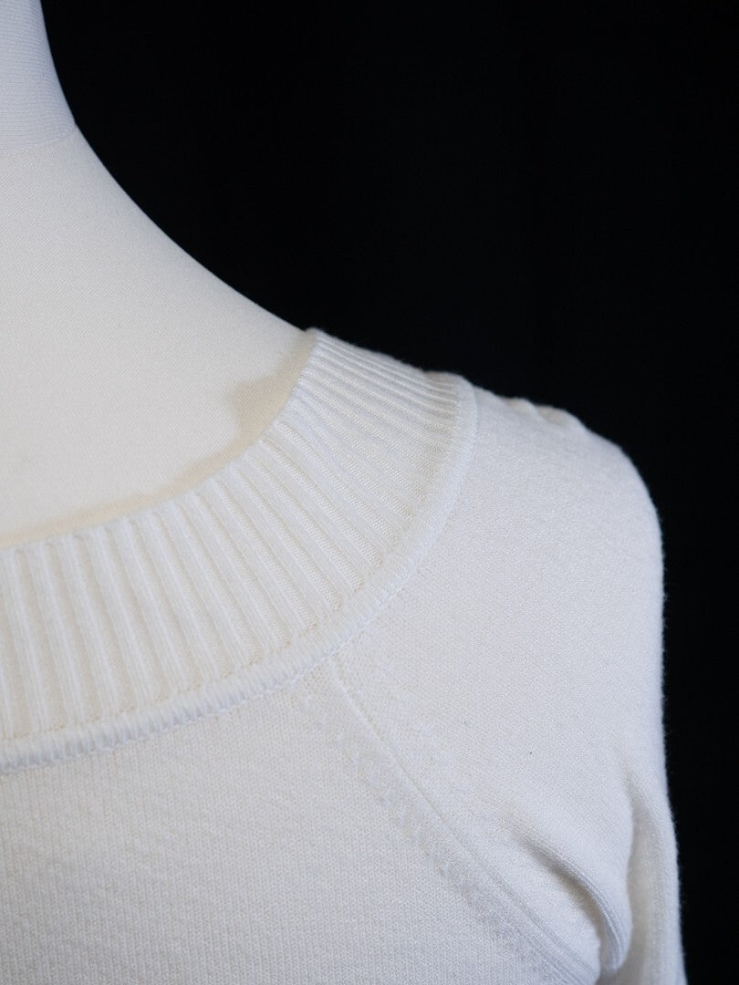 Next Women's Scoop Neck Jumper White/Turquoise UK12 Pre-Owned