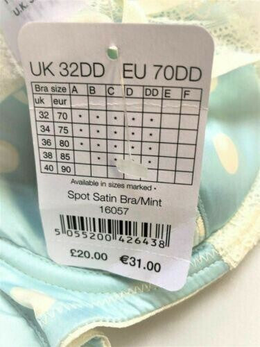 Knickerbox Bra 32DD Mint Spot Satin Moulded Underwired New with Tags