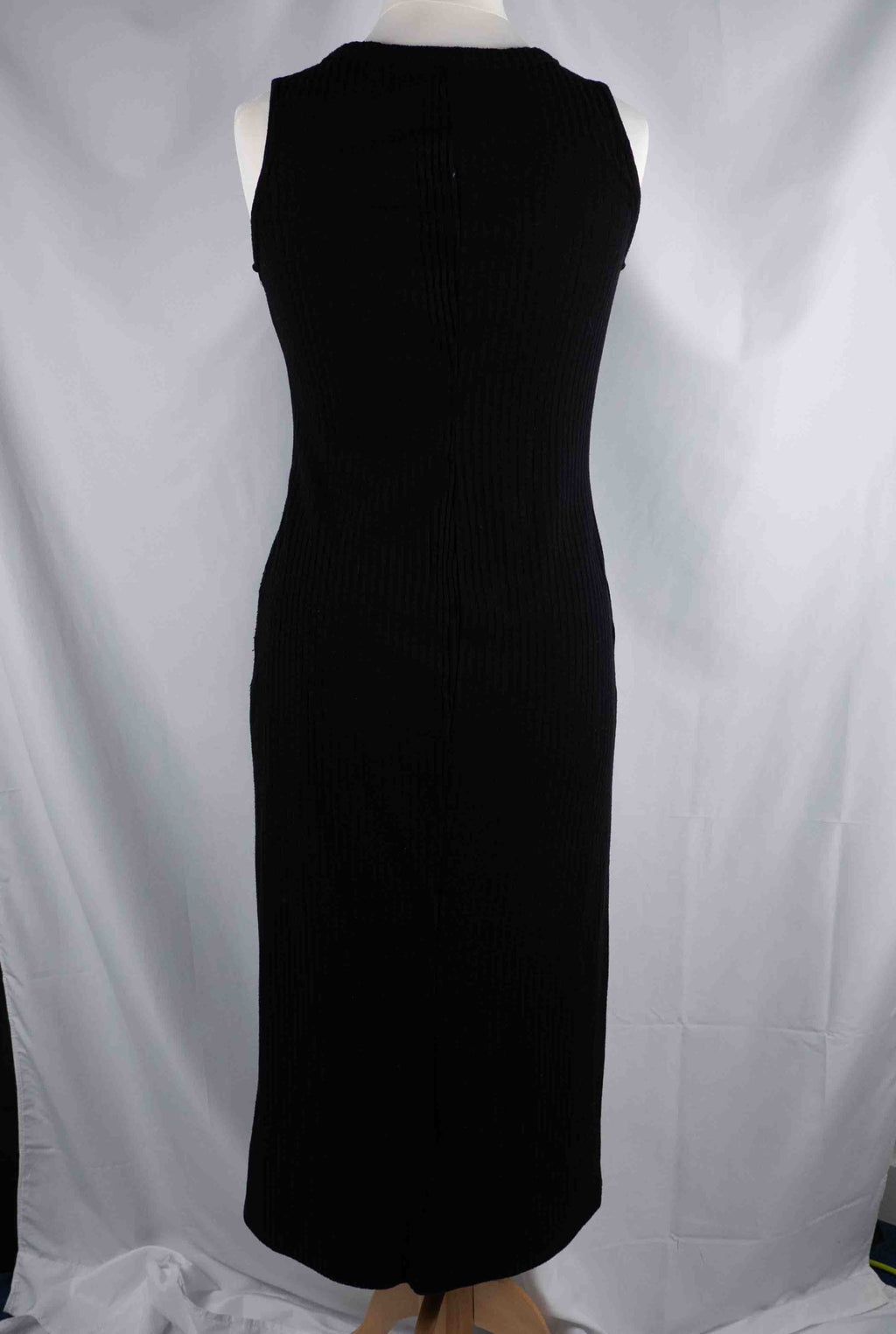 Papaya black midi dress sleeveless ribbed knit with three-button front detail