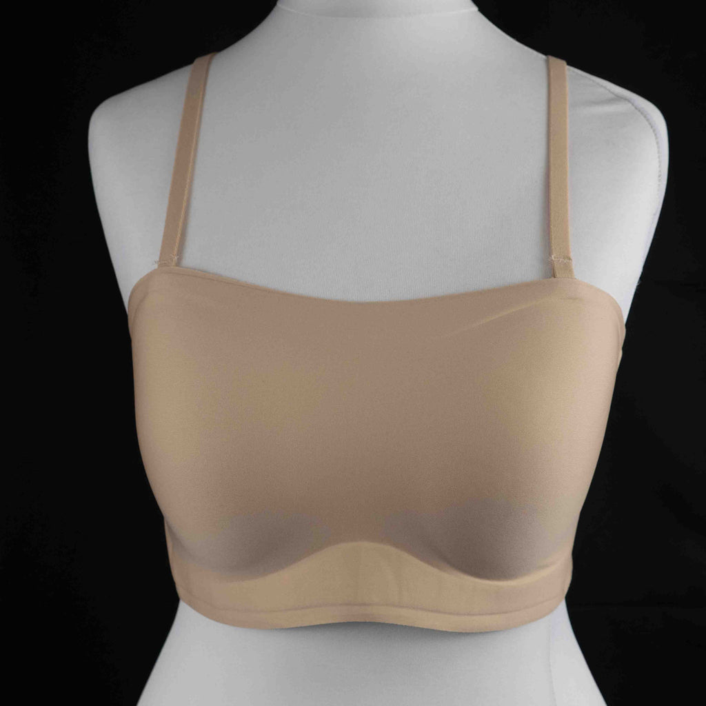 Celeste D'Or beige multiway bra with smooth moulded cups and hook and eye closure.