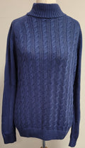 COTTON TRADERS Jumper UK-Medium Blue Turtle Neck Cable Knit  Cotton Pre-Owned