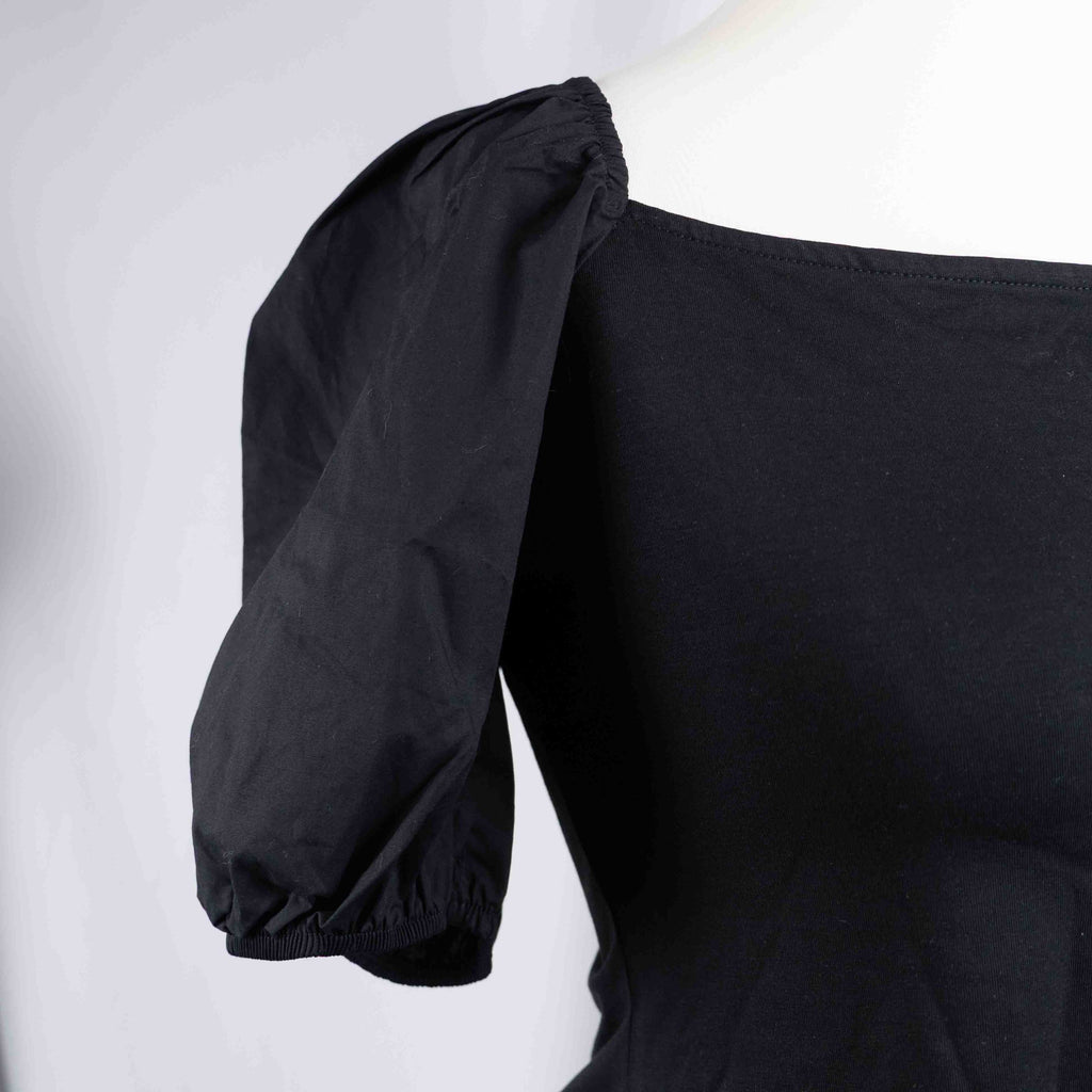 H&amp;M Black Puff Sleeve Top Large Cotton Blend NWT