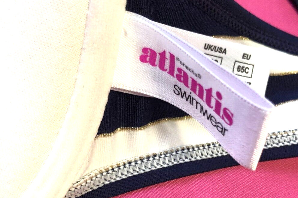 Panache Atlantis Bikini Top 30C Navy/Cream Gold Trim Underwired Padded Polly NWT