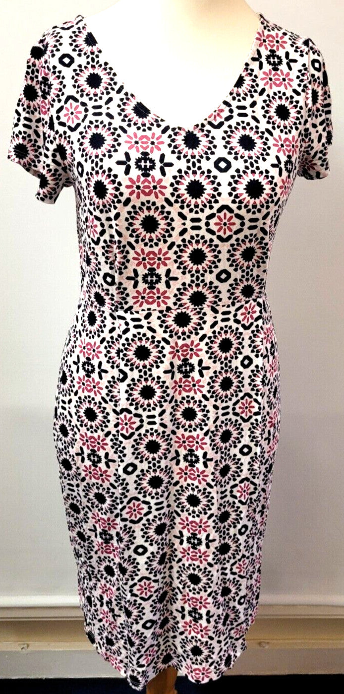 Laura Ashley Summer Dress UK10 Multicoloured V-Neck Short Sleeve Pre-Owned