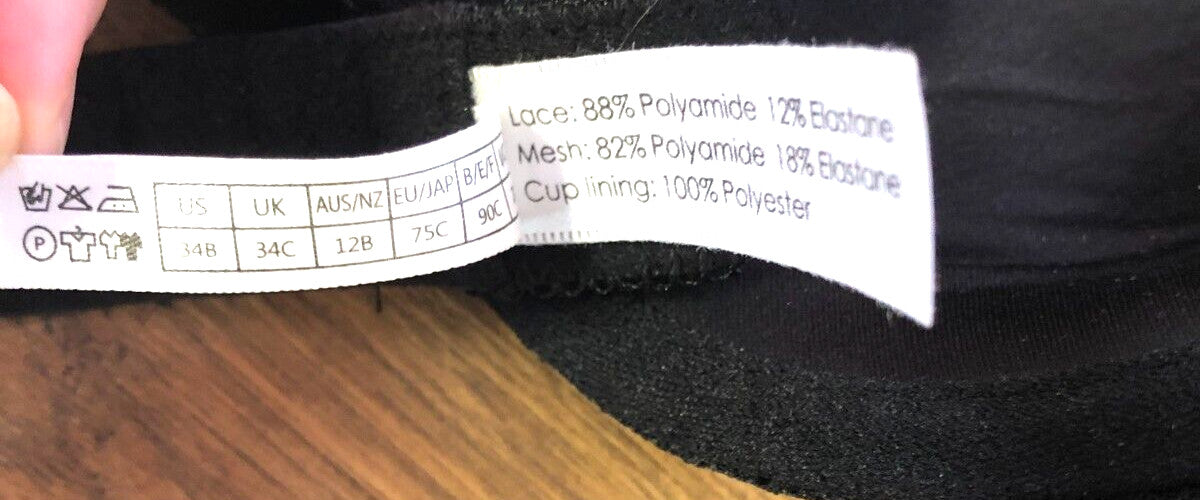 Ekouaer Bra 34C Black Plunge Underwired Padded New with Tags