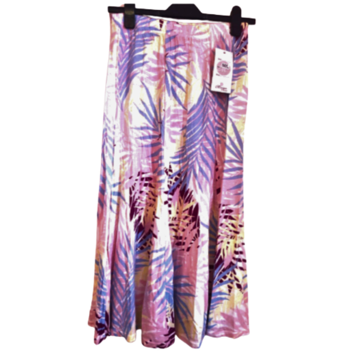 Pastel Leaf Print Fit and Flare L-XL Midi Skirt NWT