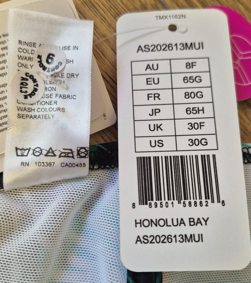 Freya 'Honolua Bay' Bikini Top Black/Green/Multi UK 30F NWT