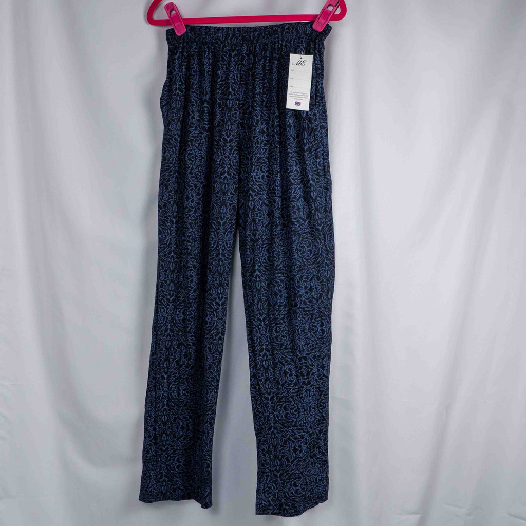 ME loungewear black and blue floral patterned pants with elastic waistband, new with tags.