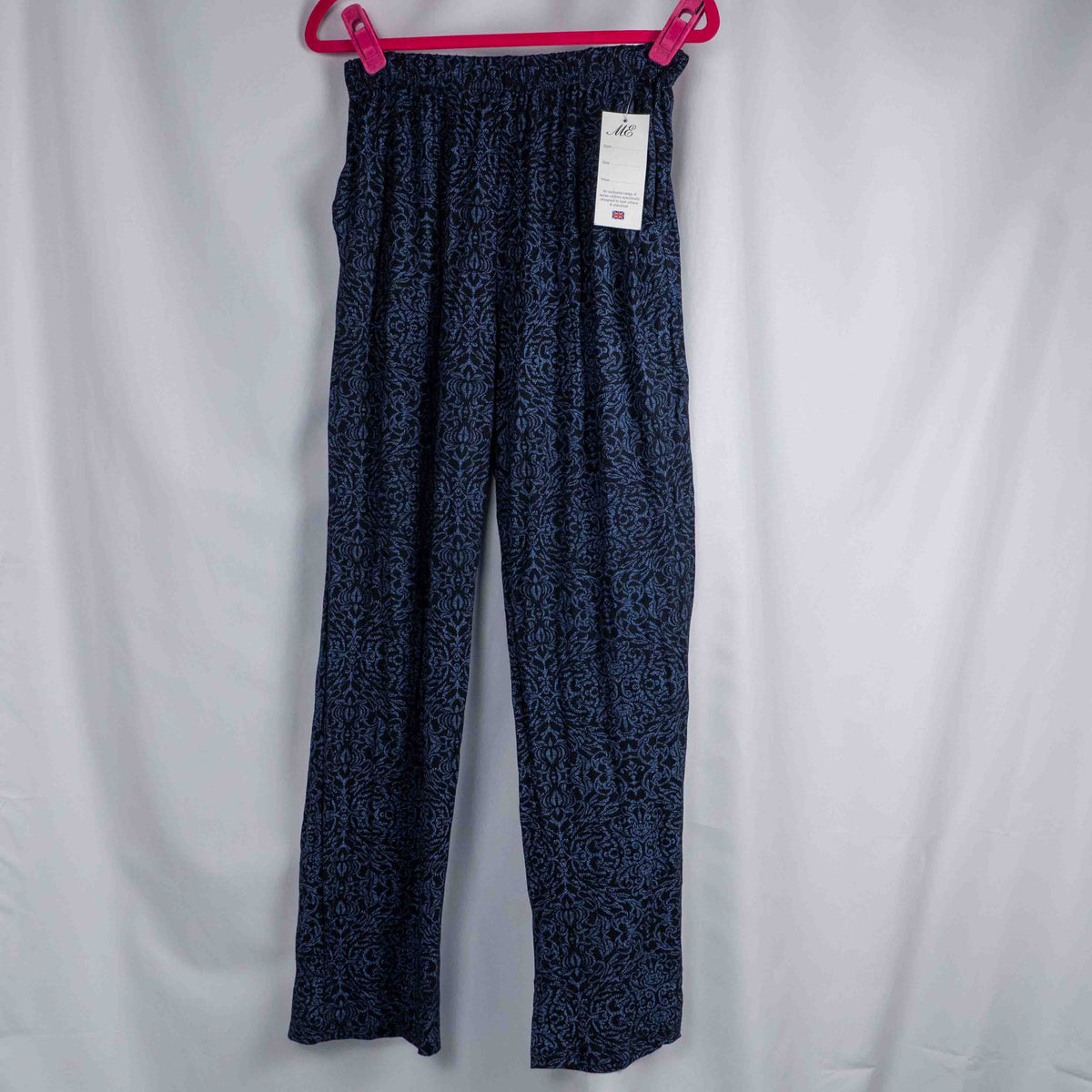 ME loungewear black and blue floral patterned pants with elastic waistband, new with tags.