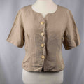 Jaeger beige linen tunic blouse with wooden buttons and back vent detail.