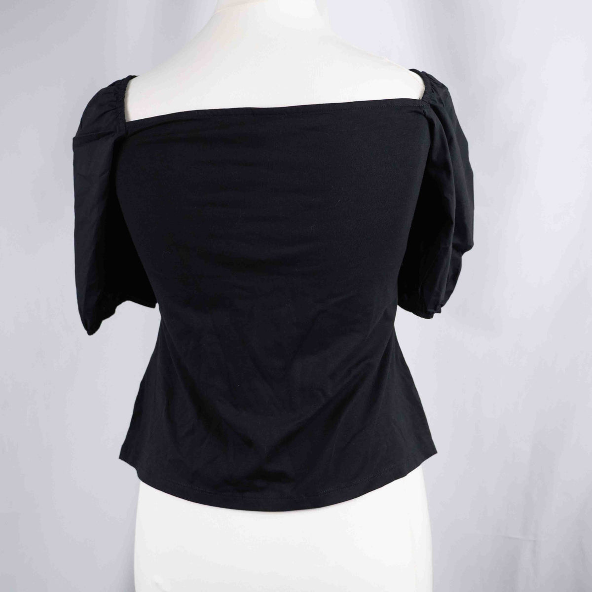 H&amp;M Black Puff Sleeve Top Large Cotton Blend NWT