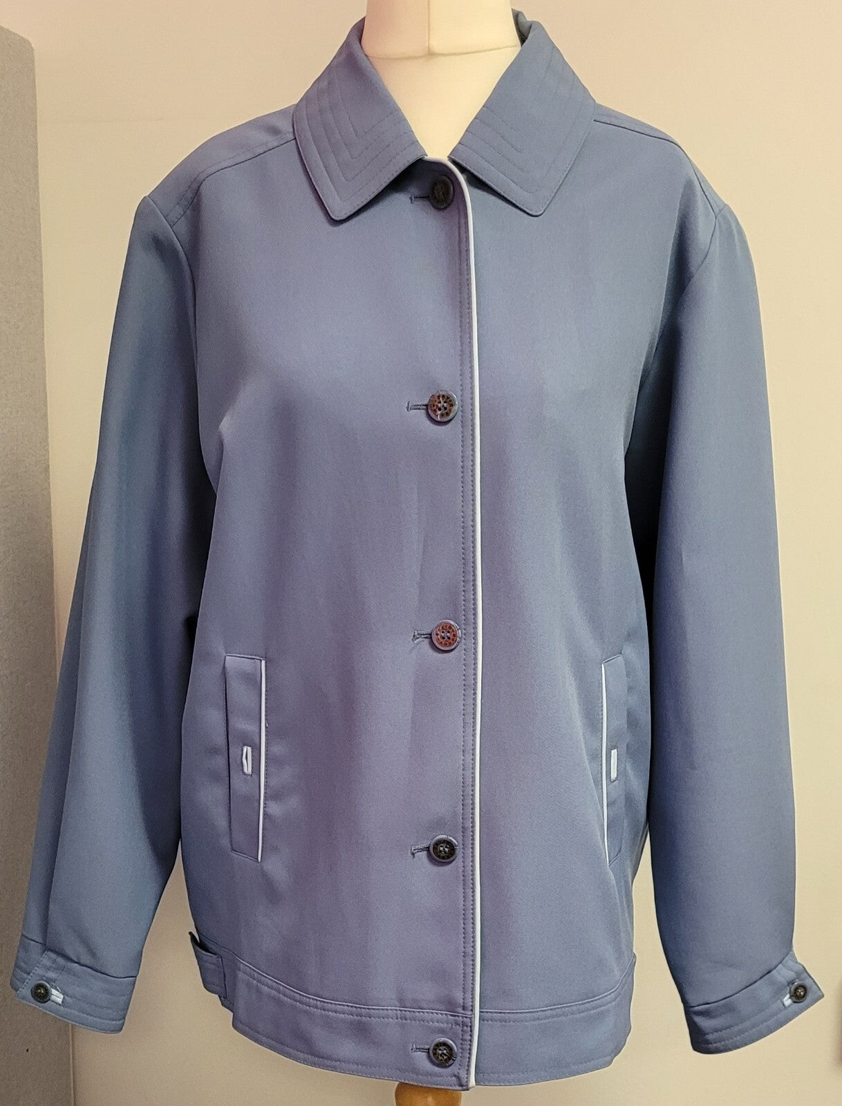DAVID BARRY Jacket UK16 Pale Blue Lightweight Button Front Mid Length  Pre-Owned