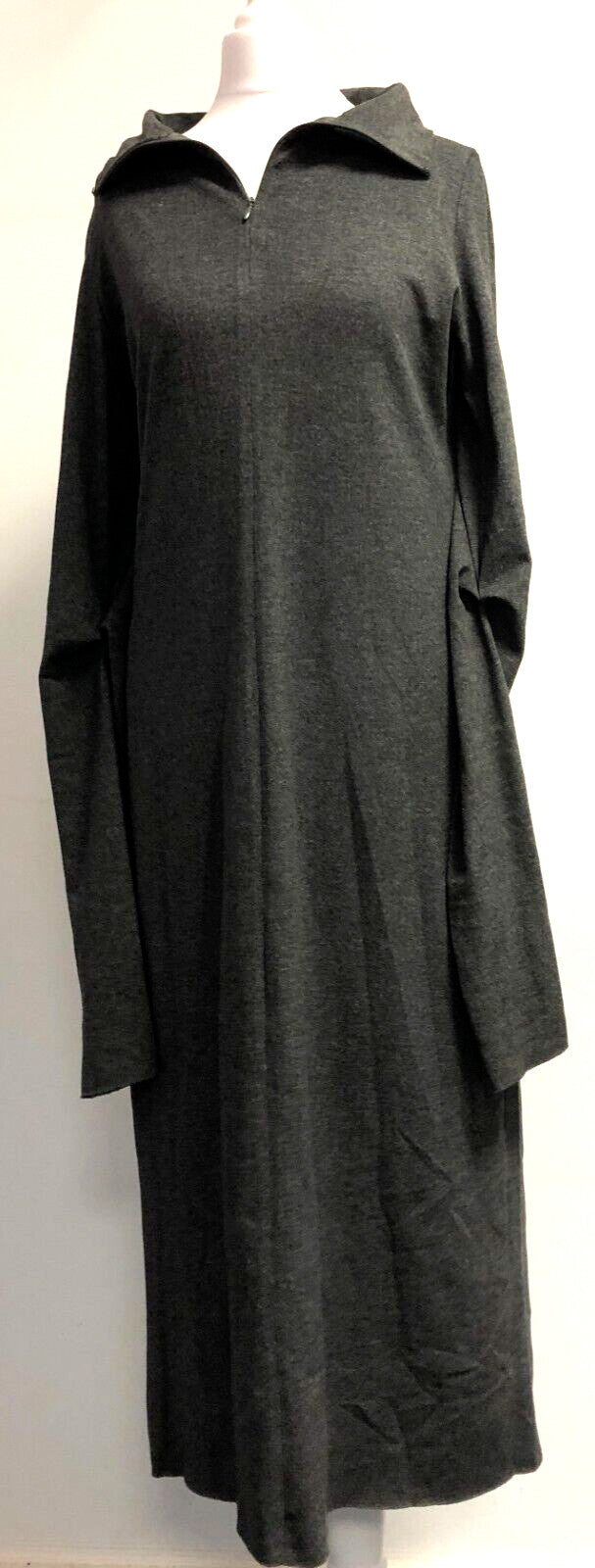 DKNY Midi Dress UK- Small Grey Zipped V-Neck Collar Pre-Owned