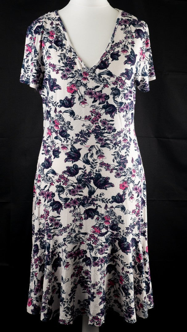 Next White Floral Knee Length Size 10 Dress Pre-Owned