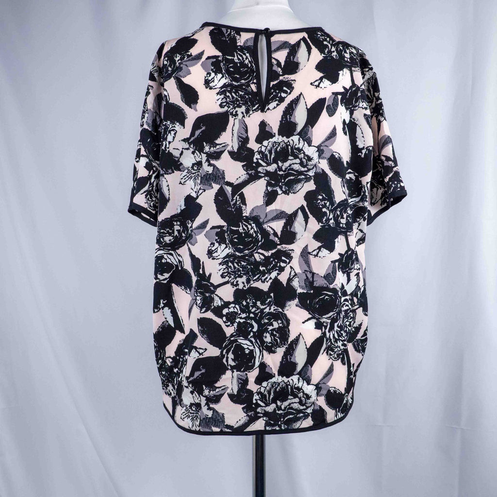 Red Herring Black Floral Size 16 Short Sleeve Top Pre-Owned