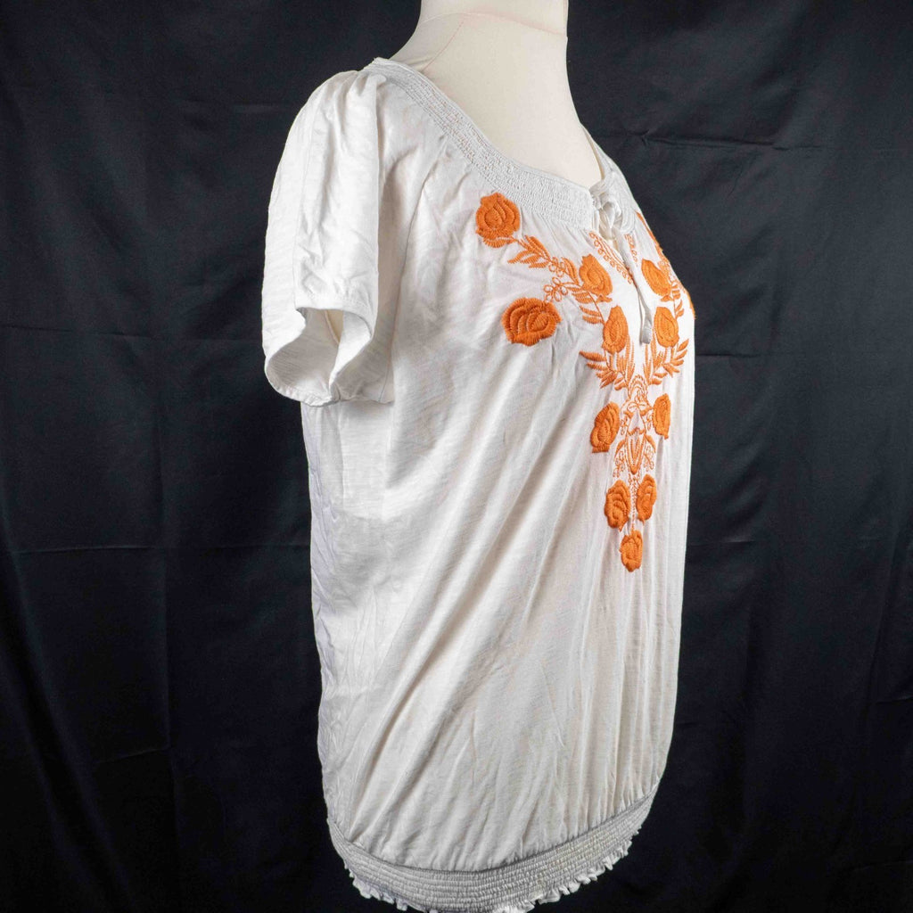 Debenhams Collection White Top with Orange Flowers Size 16 Top Pre-Owned