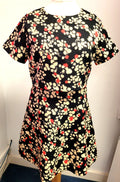 Max C London Dress UK14  Black/White/Red Floral Print Fit &amp; Flare Short Sleeve