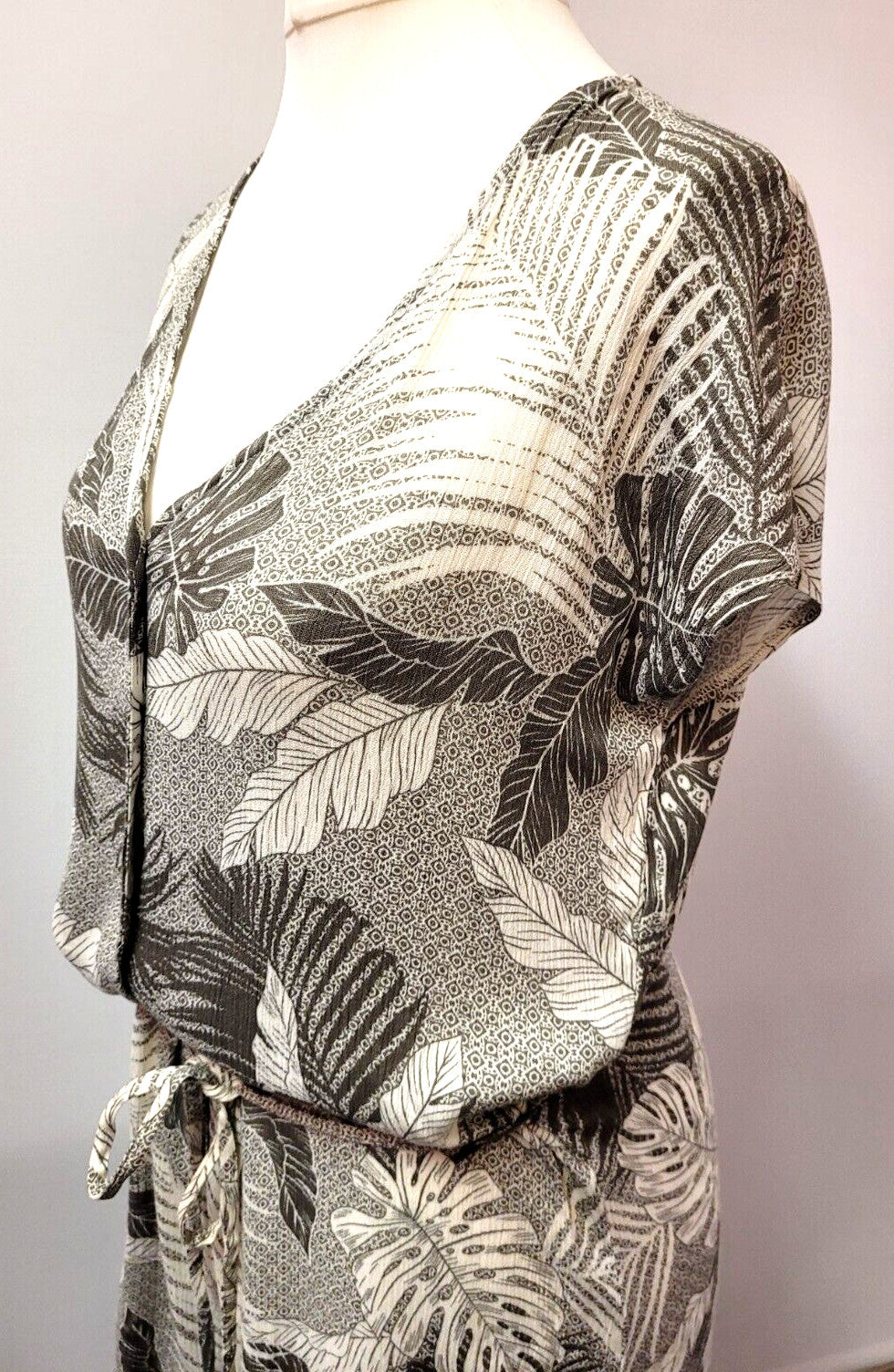 Playsuit UK10 Cream/Khaki Tropical Leaf Print One Piece by Primark New with Tags