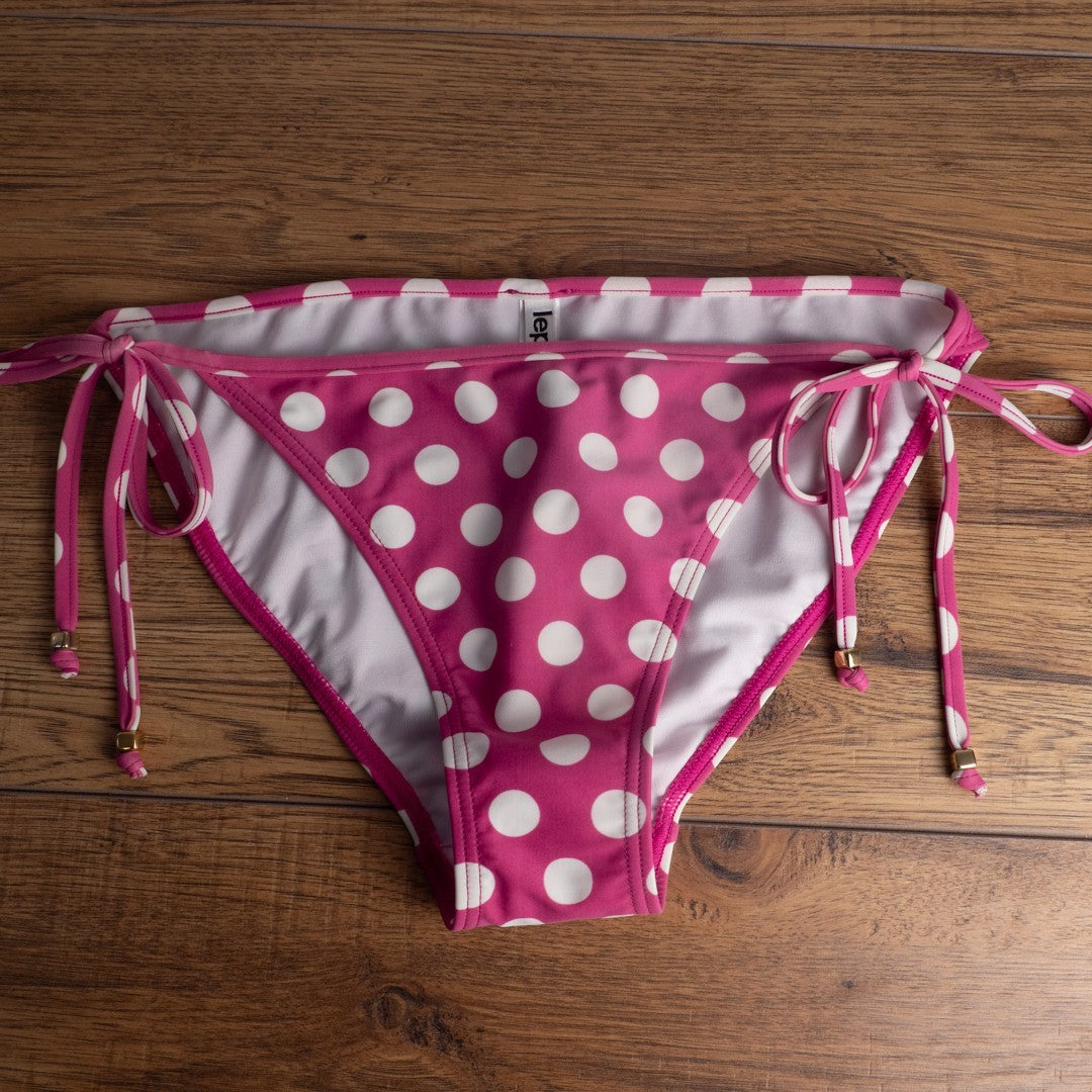 Lepel Bikini Bottoms UK14 Fuchsia Polka Dot Tie Sides Lined  New+Tags