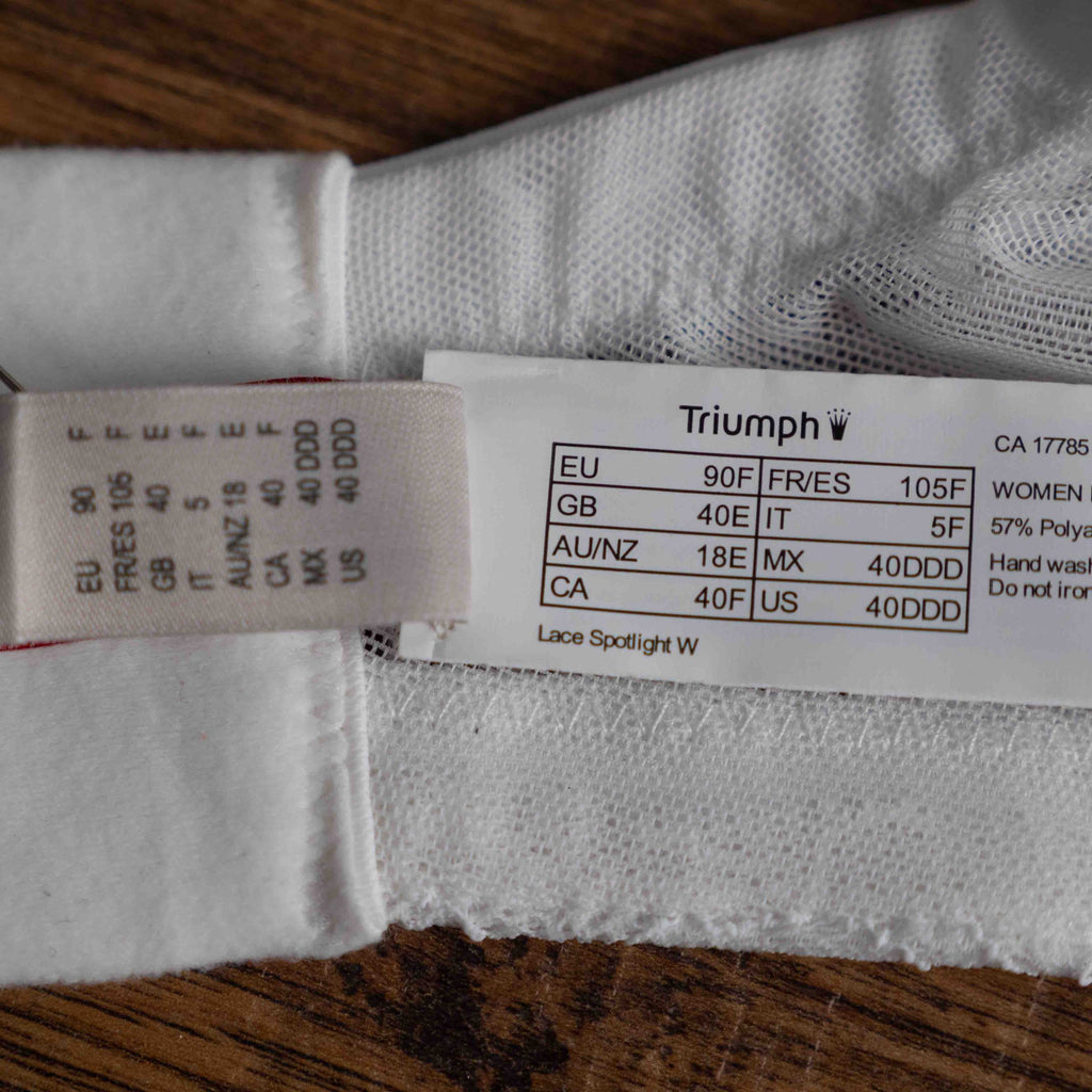Triumph white lace soft cup bra with adjustable straps and lace-back detail.