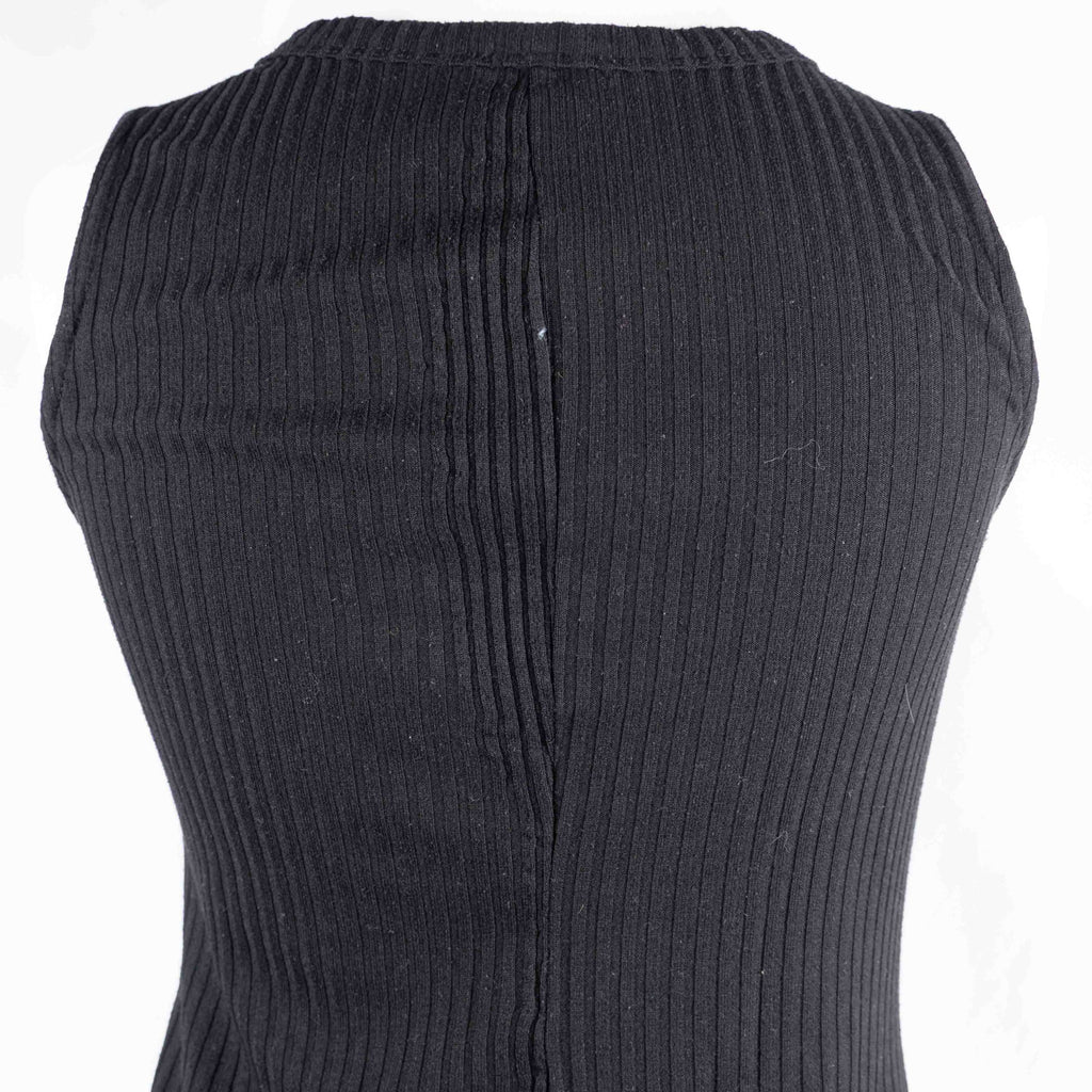 Papaya black midi dress sleeveless ribbed knit with three-button front detail