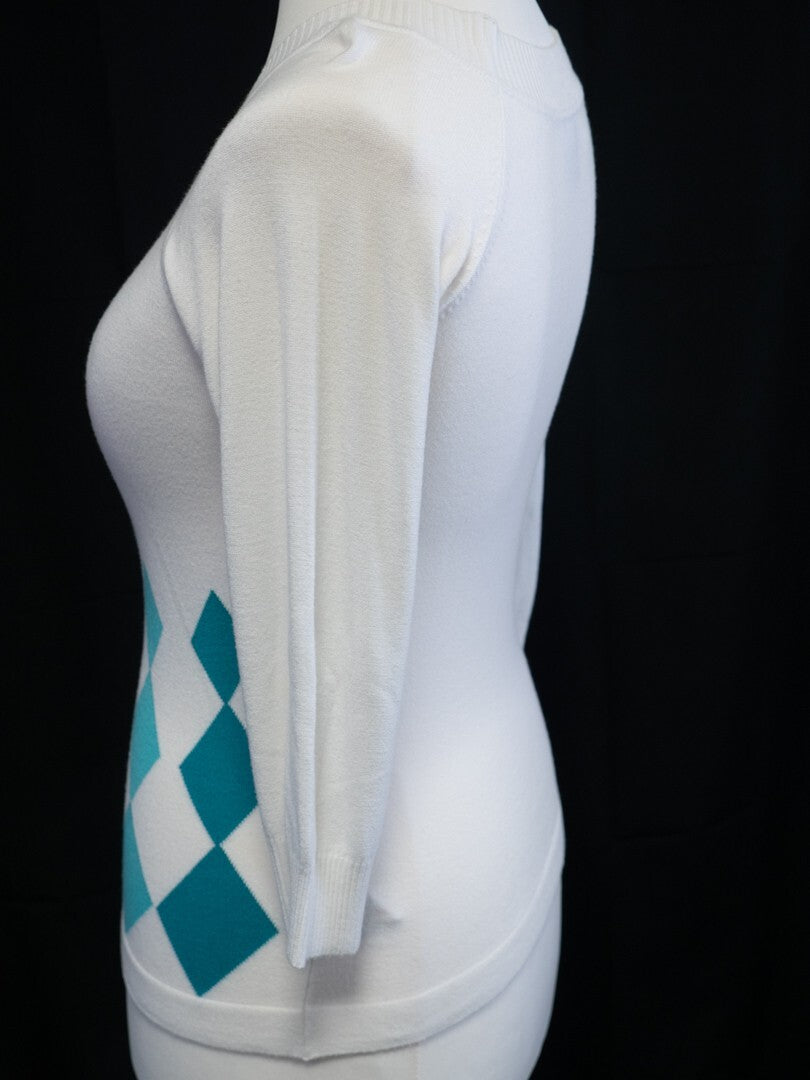 Next Women's Scoop Neck Jumper White/Turquoise UK12 Pre-Owned