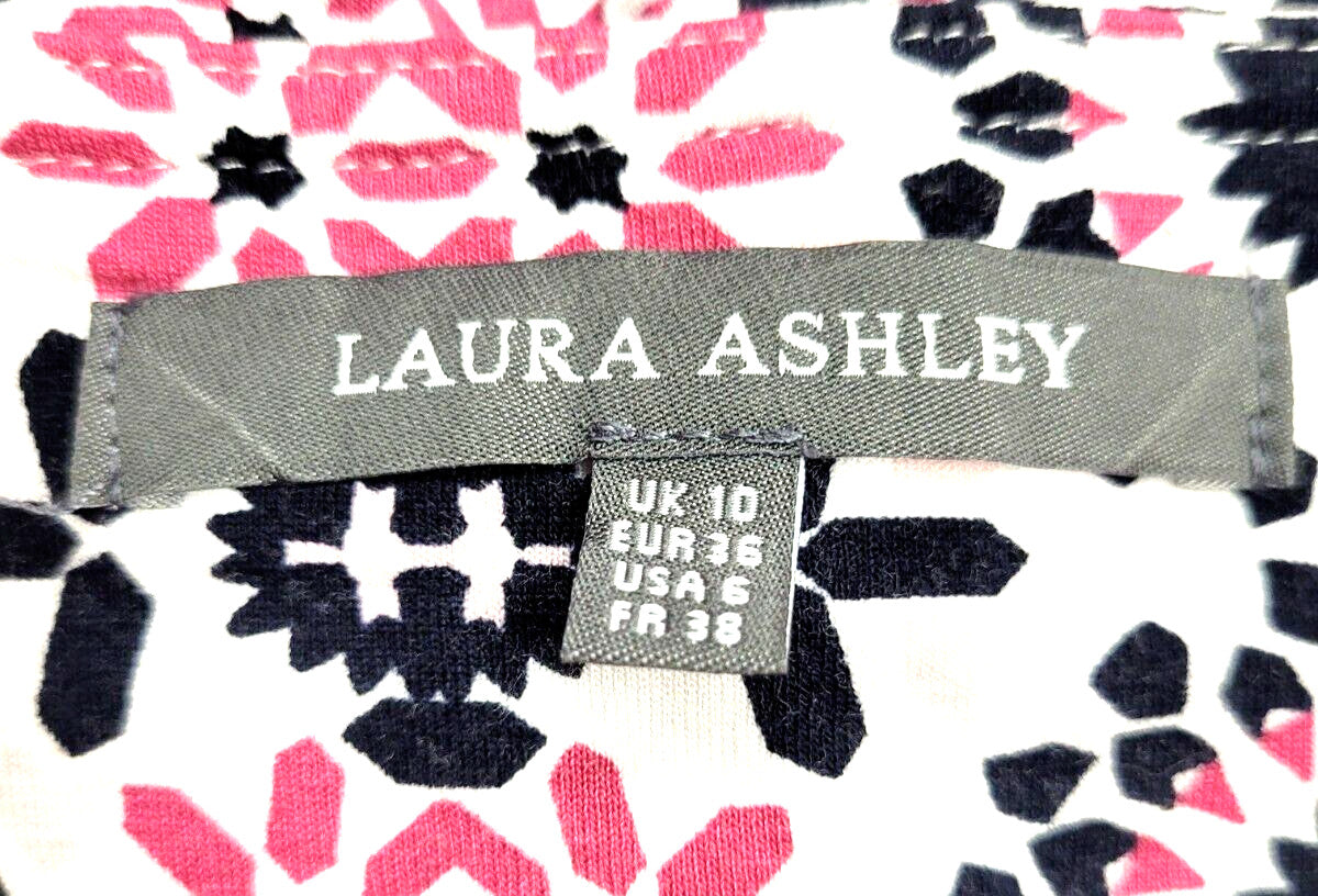 Laura Ashley Summer Dress UK10 Multicoloured V-Neck Short Sleeve Pre-Owned