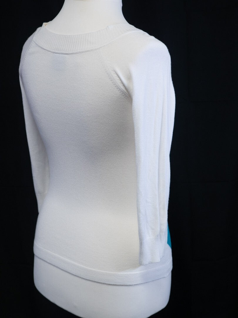 Next Women's Scoop Neck Jumper White/Turquoise UK12 Pre-Owned