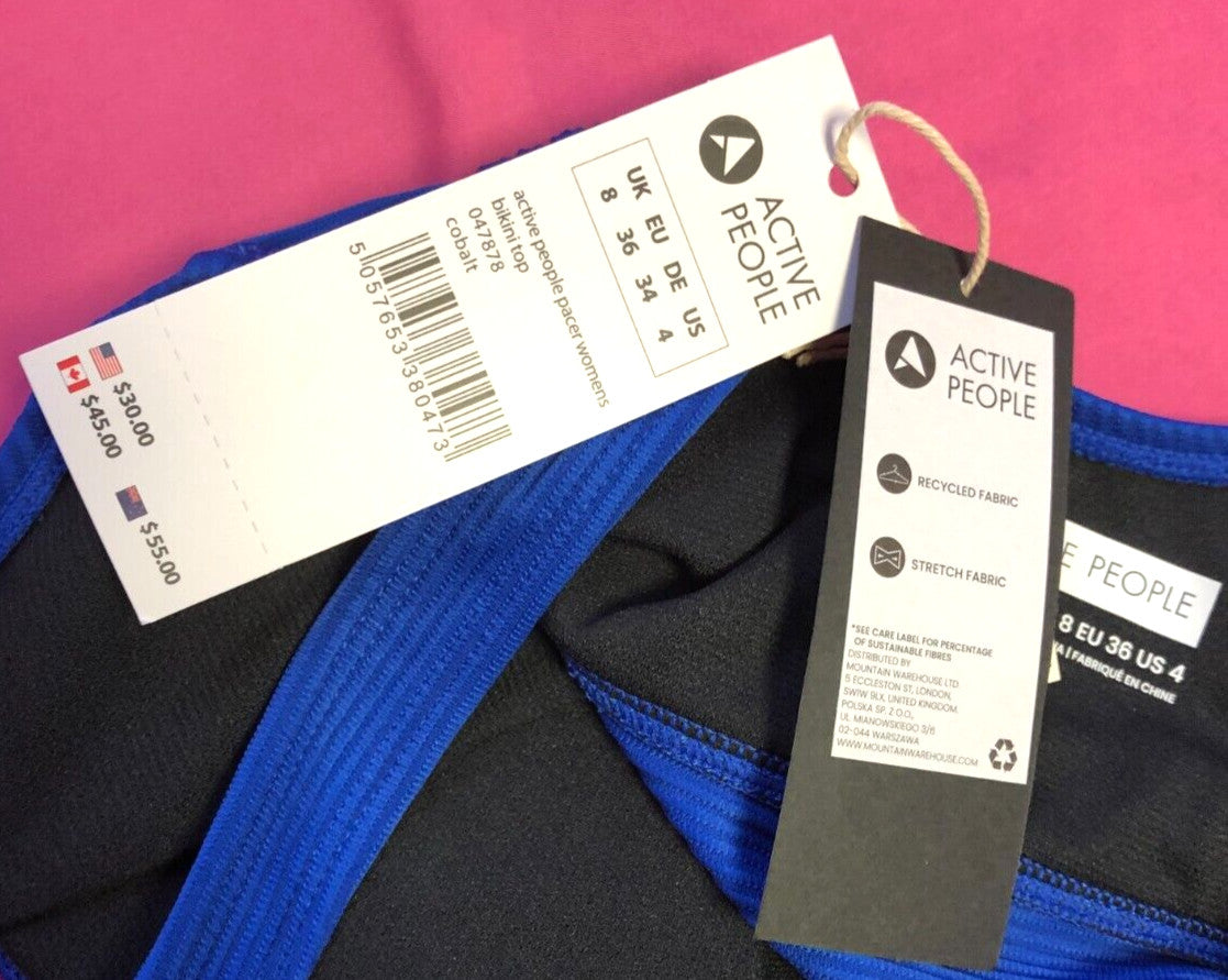 Bikini Top UK8 Cobalt Blue Active People Pacer  Non-Wired Padded New with Tags