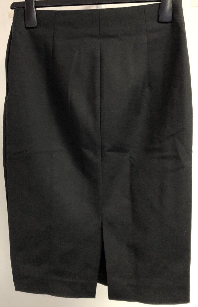 Zara Pencil Skirt UK-Medium Black Knee Length Side Zip Black Slit  Pre-Owned
