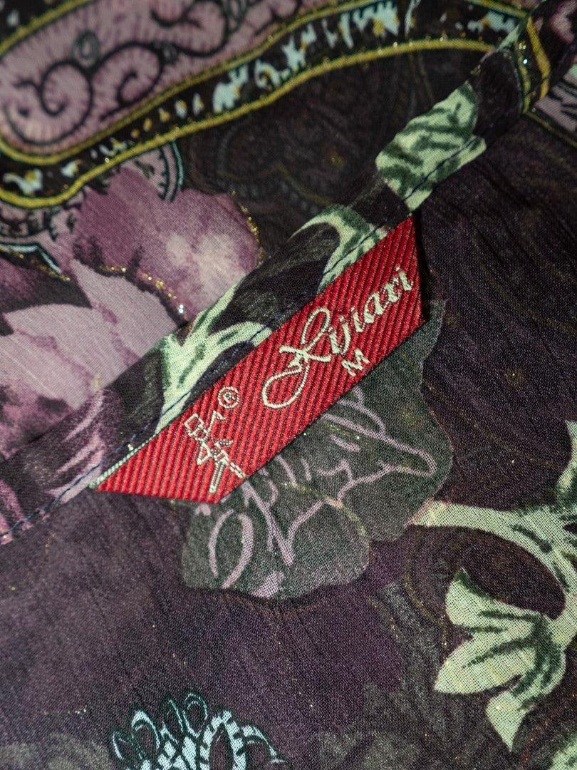 Rijiari purple semi-sheer floral top with beaded pattern and half sleeves.