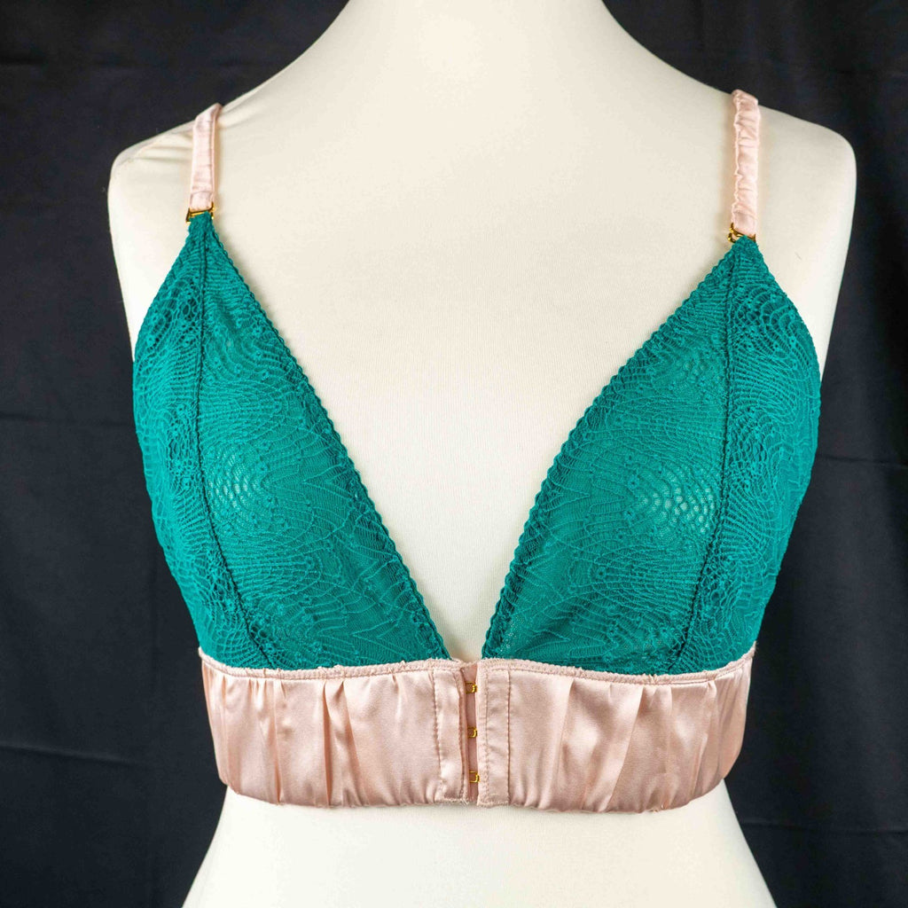 Love Rose Lingerie Large Green and Pink Silky Bralette NWT