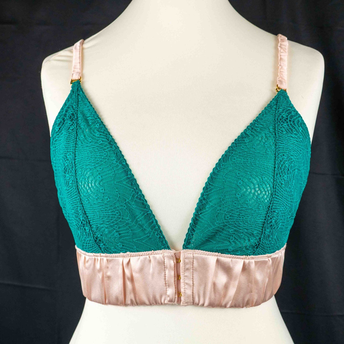 Love Rose Lingerie Large Green and Pink Silky Bralette NWT