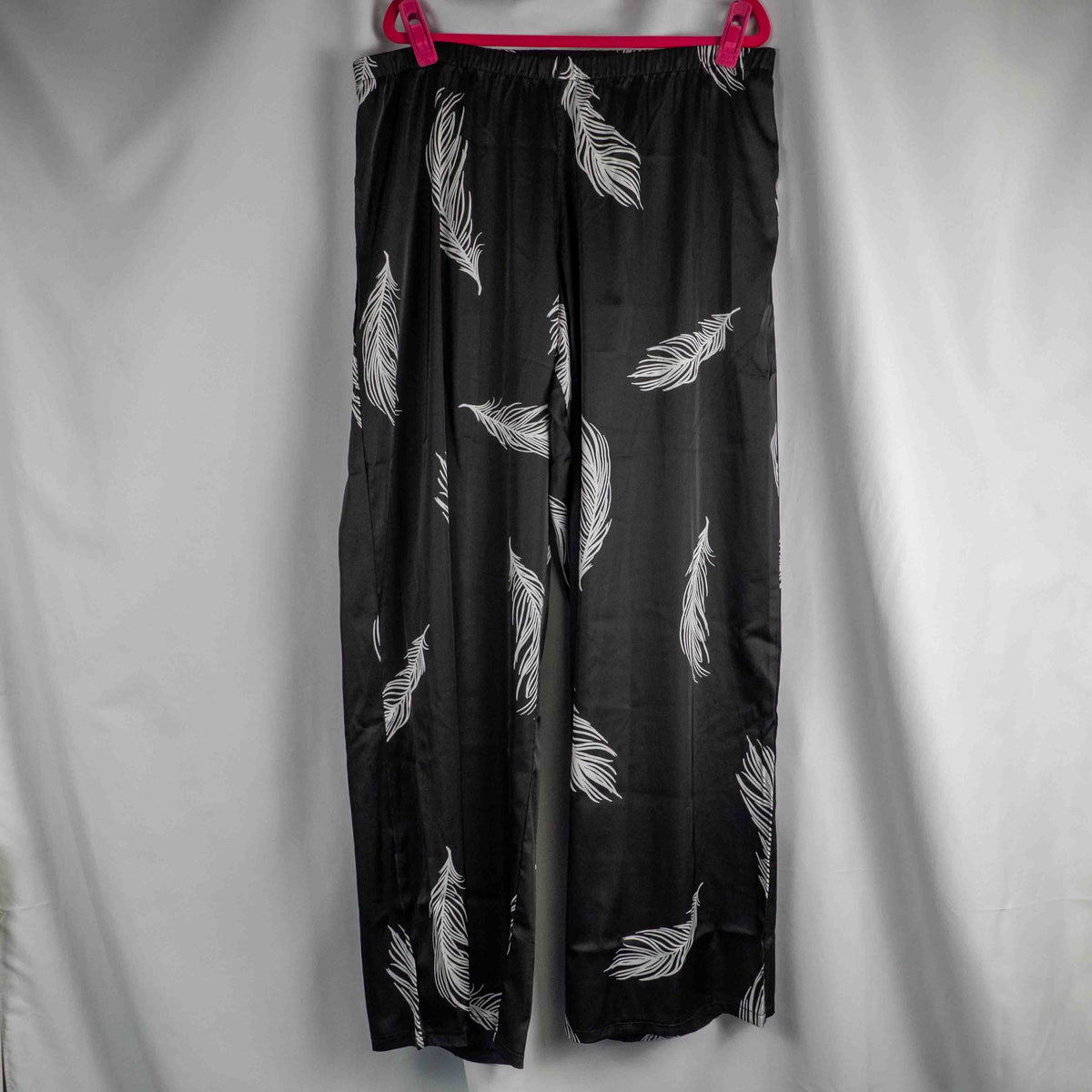 Bluebella loungewear set black with white feather print, adjustable straps, elastic waistband.
