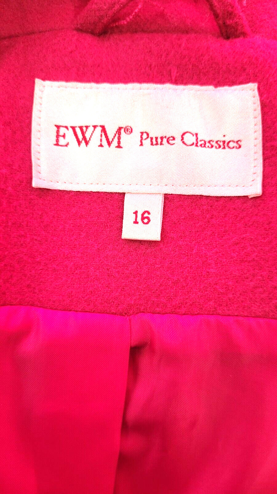 EWM Coat UK16 Raspberry Button Through Collared Mid Length Pre-Owned