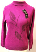 Womens Jumper M/L Raspberry Pink Leaf Print Crew Neck by ENVY I New with Tags