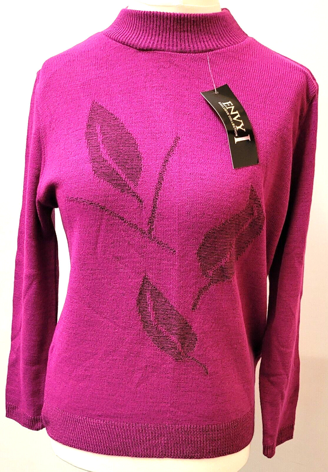 Womens Jumper M/L Raspberry Pink Leaf Print Crew Neck by ENVY I New with Tags