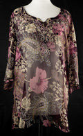 Rijiari purple semi-sheer floral top with beaded pattern and half sleeves.
