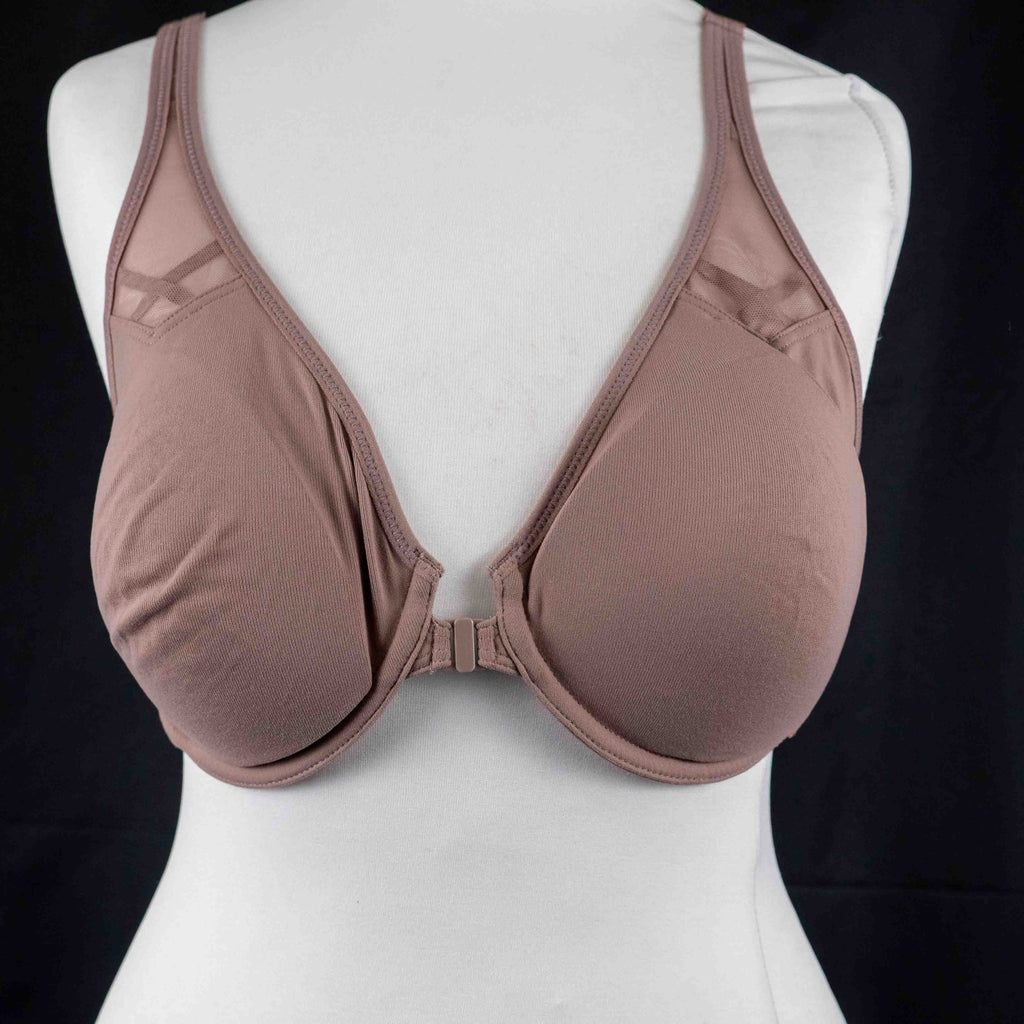 DELIMIRA brown medium bra with front closure clasp and adjustable straps in soft fabric.