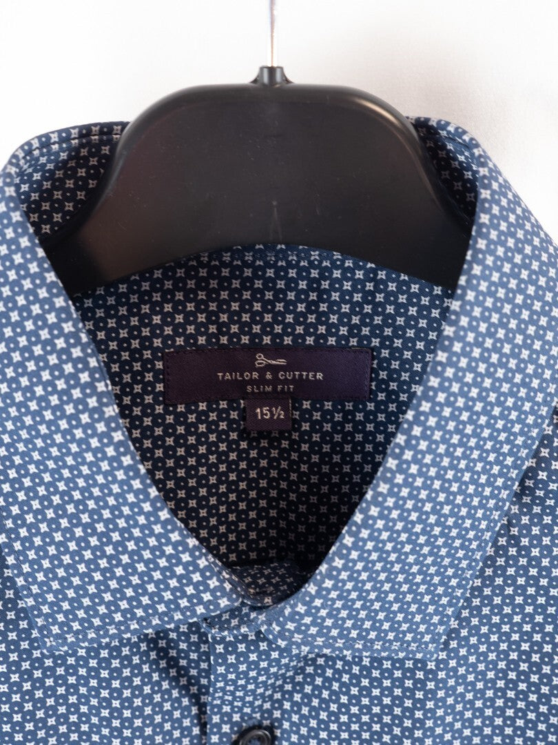 Taylor &amp; Cutter Slim Fit Shirt Navy/White Size 42"/15.5" Pre-Owned