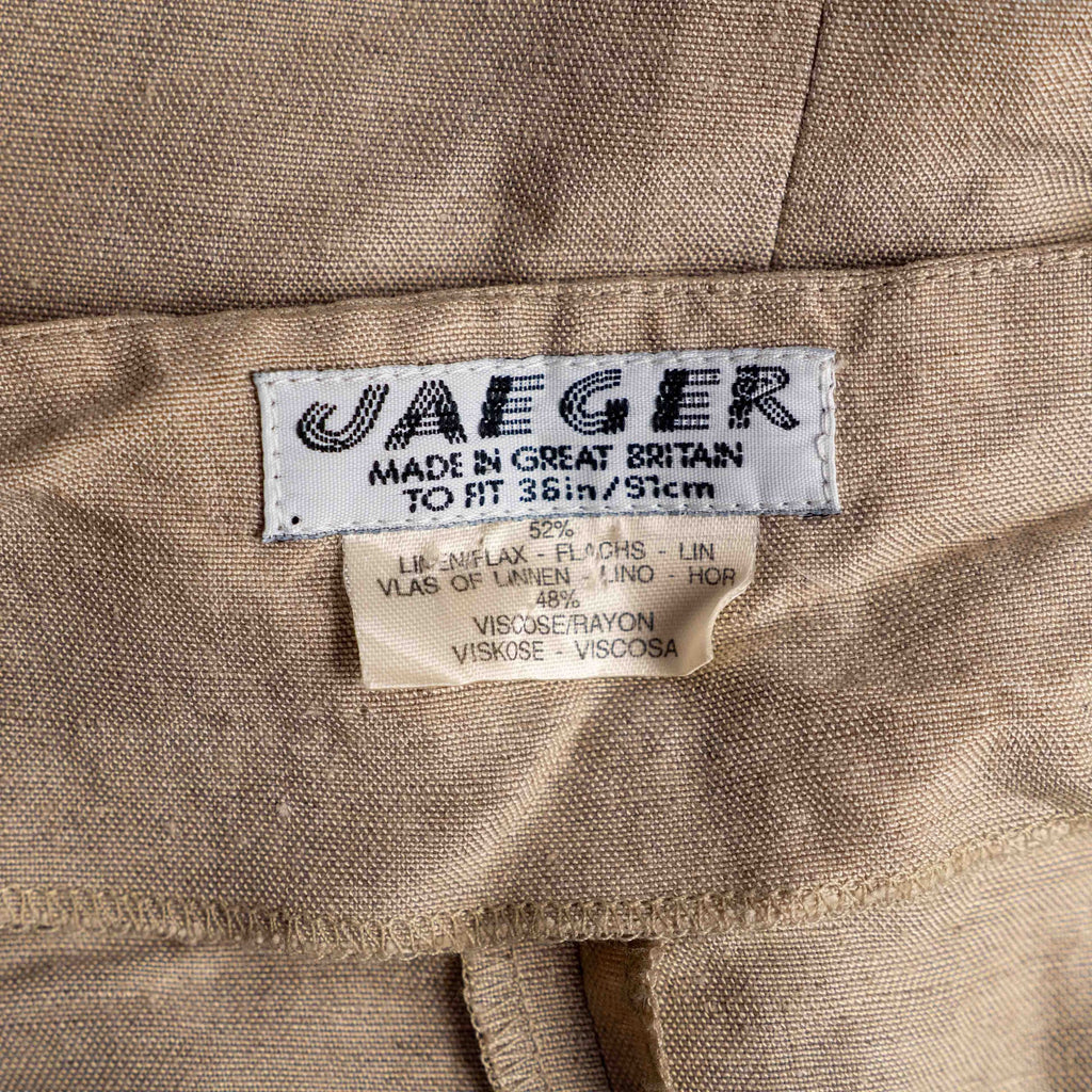 Jaeger beige linen tunic blouse with wooden buttons and back vent detail.