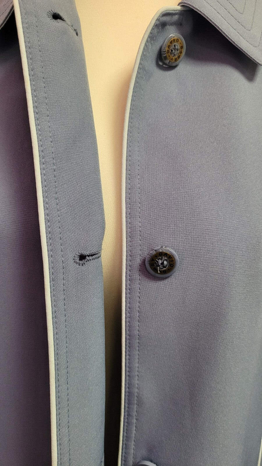 DAVID BARRY Jacket UK16 Pale Blue Lightweight Button Front Mid Length  Pre-Owned