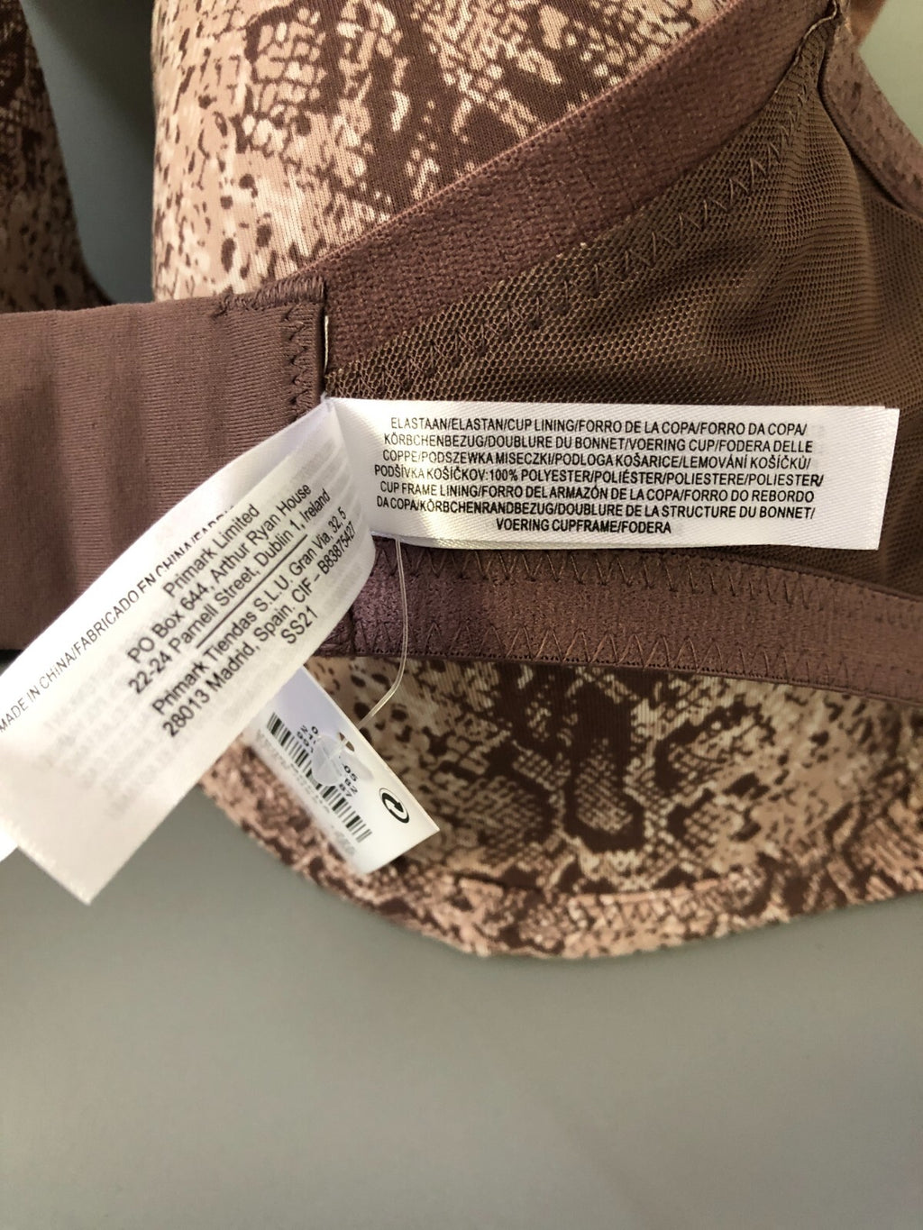Primark Brown Print Underwired 38F Bra New With Tag