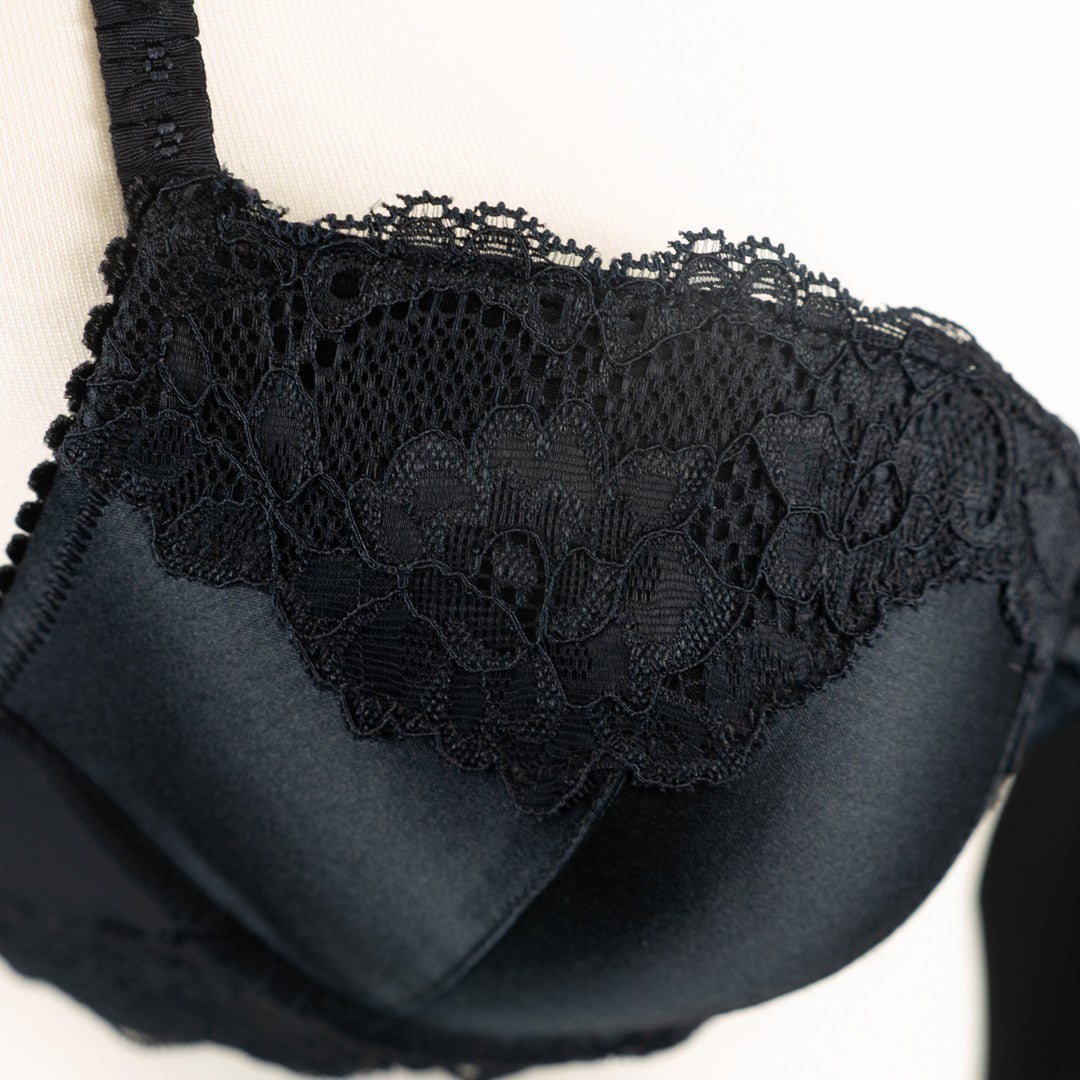 F&amp;F Bra 32C Black Plunge Silk Blend Underwired Padded New with Tags