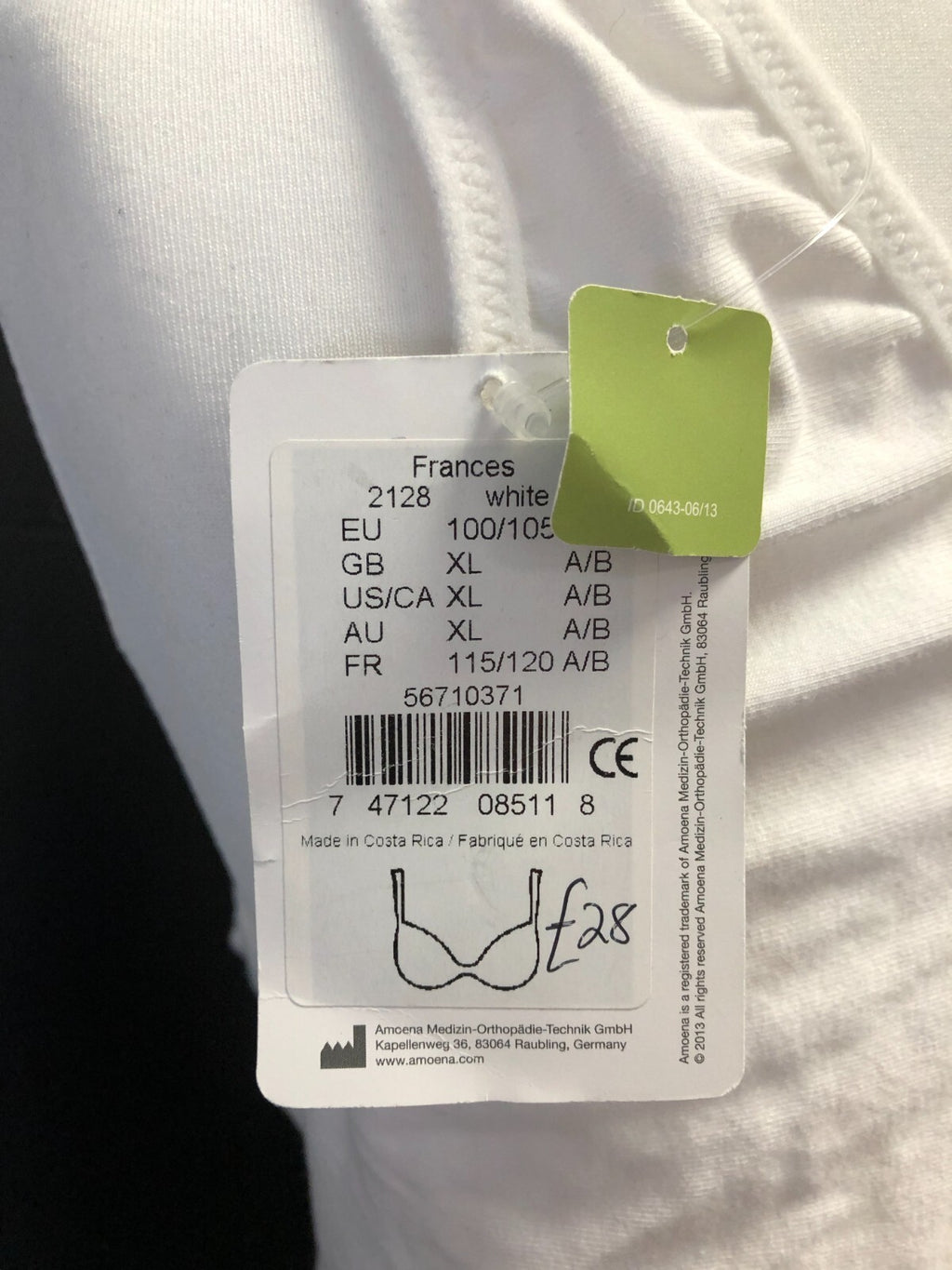 Amoena Bra XL White Non Patterned Front Fastening Non Wired Non Padded BNWT