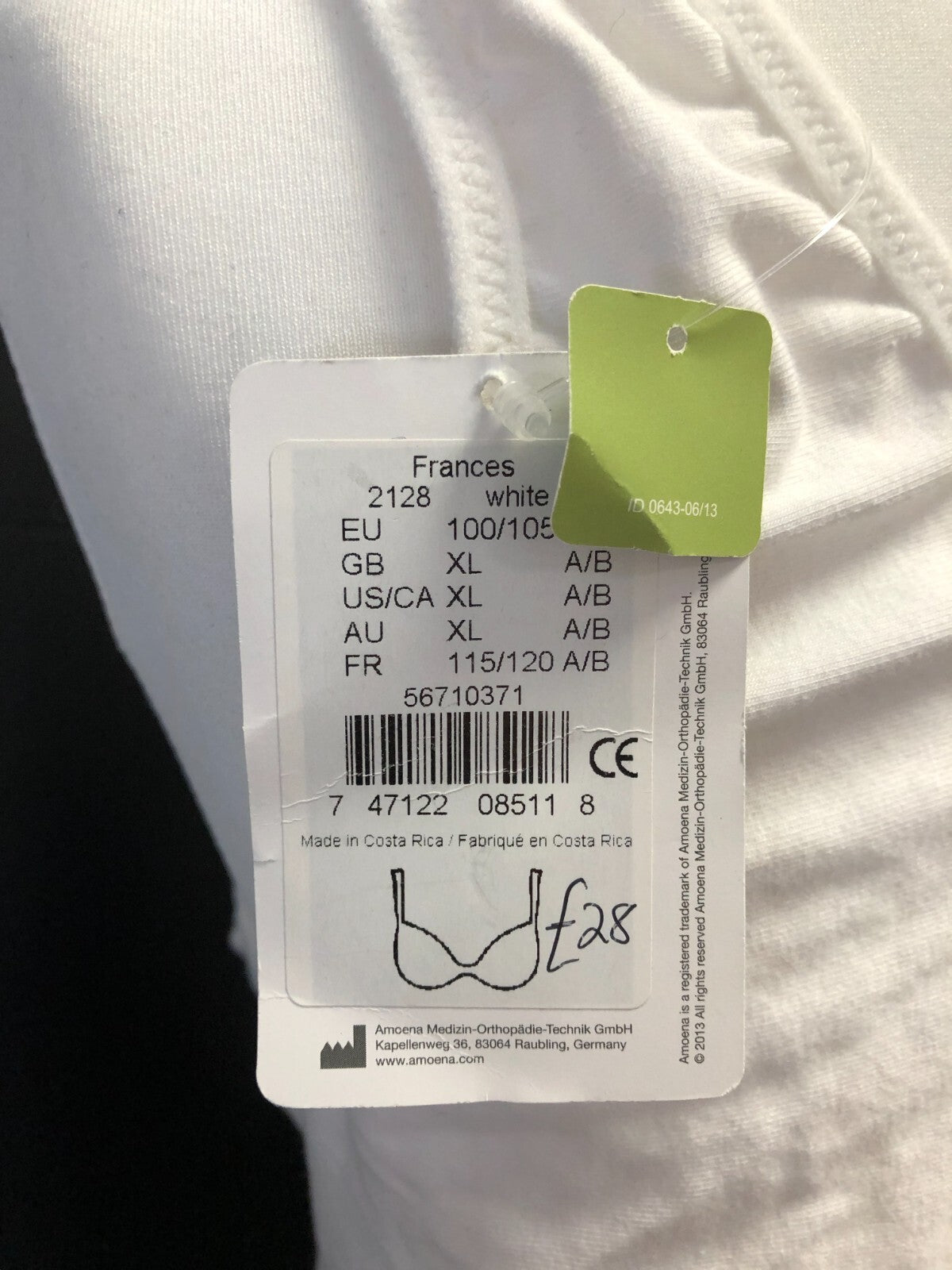 Amoena Bra XL White Non Patterned Front Fastening Non Wired Non Padded BNWT